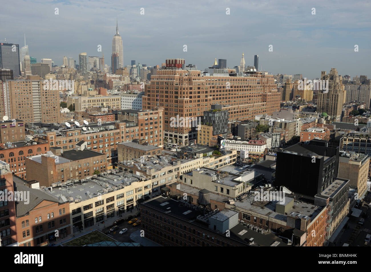 Empire State Building city overview grey Meat Packing District Manhattan New York New York City USA America North America Stock Photo