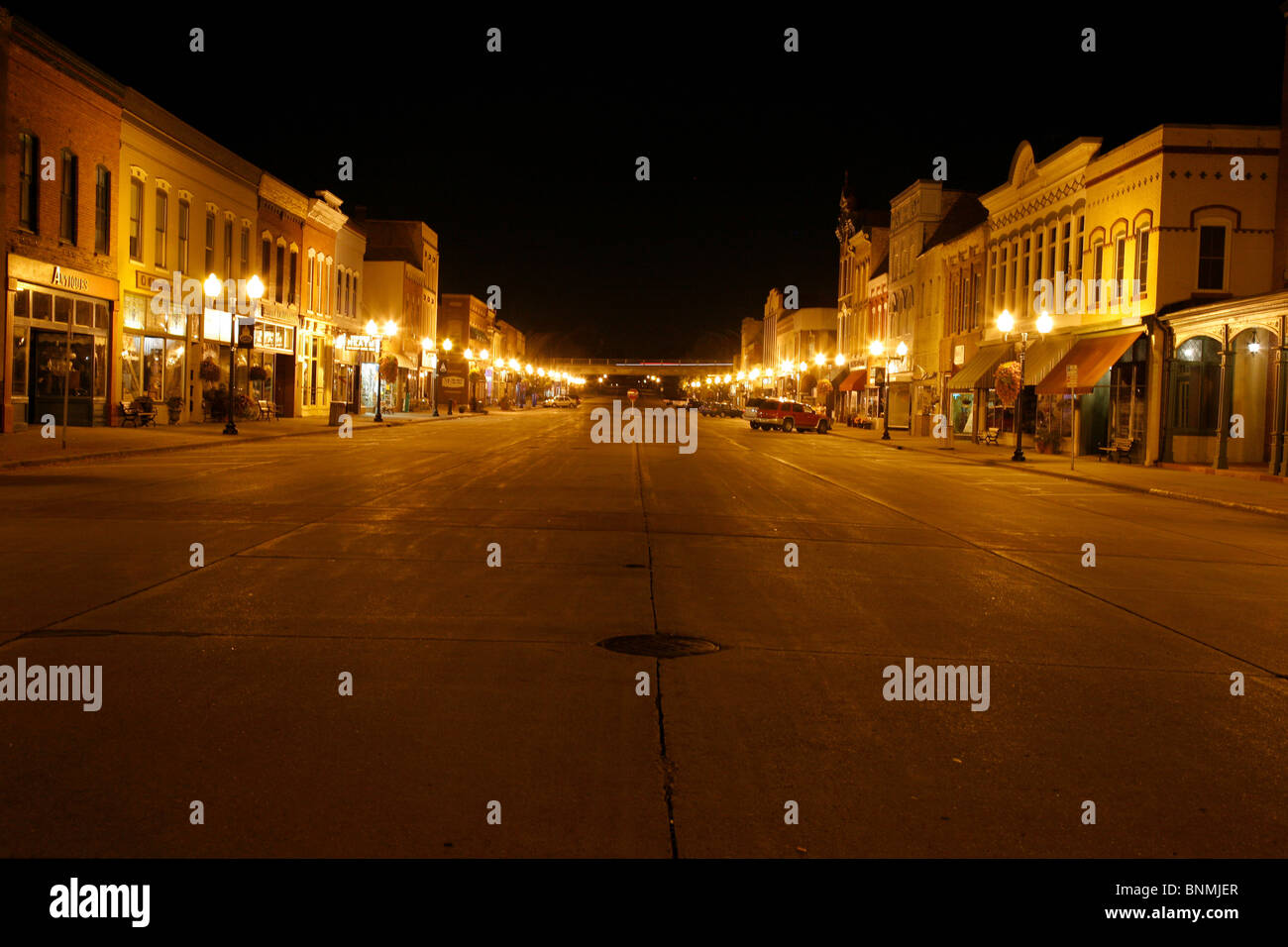 Main street in historic downtown Hastings Minnesota at night Stock