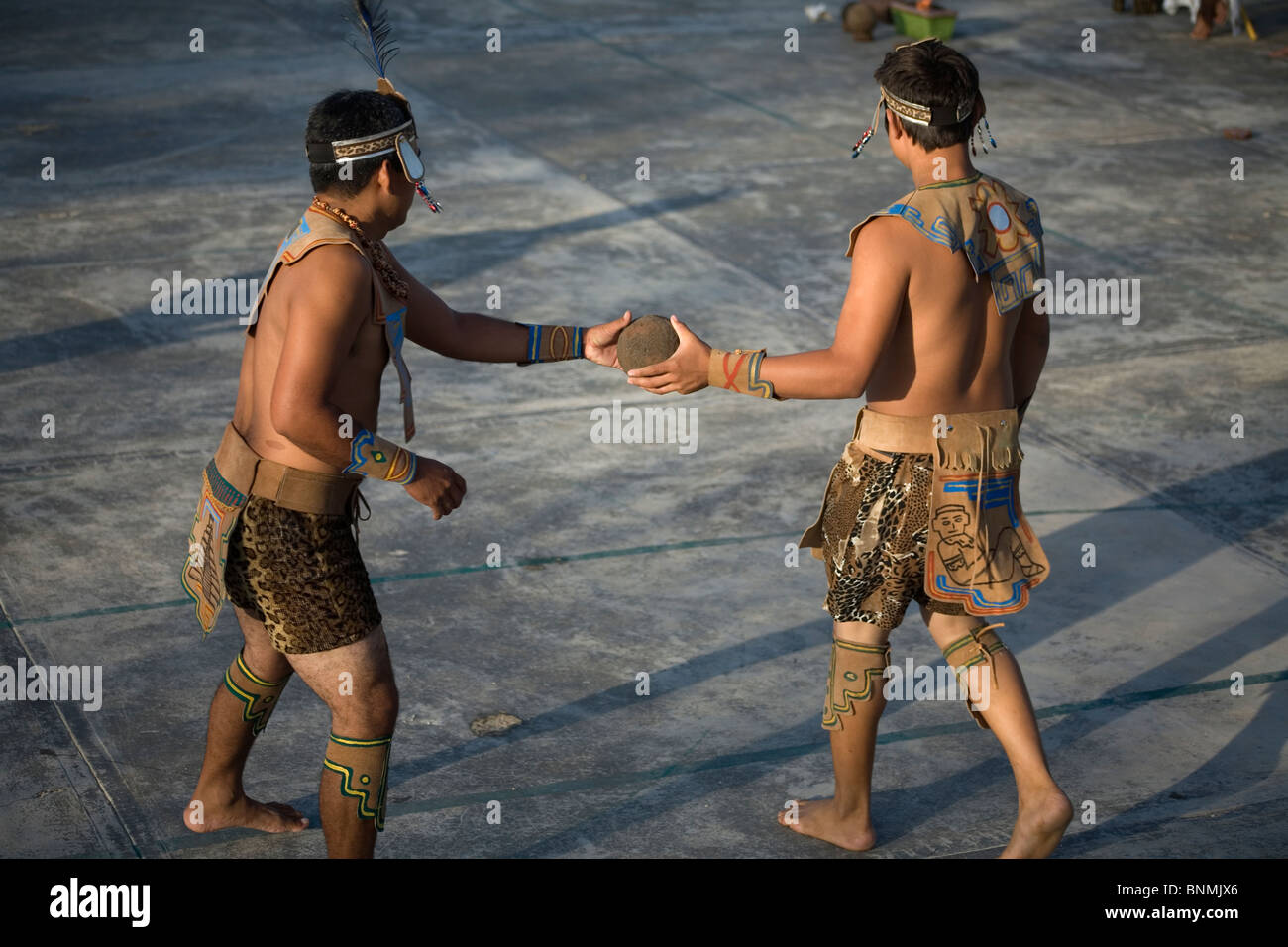 Mayan Ball Game Or Pok Ta Pok Players Pass The Ball During A Match In Chapab Yucatan Peninsula Mexico June 14 2009 Stock Photo Alamy