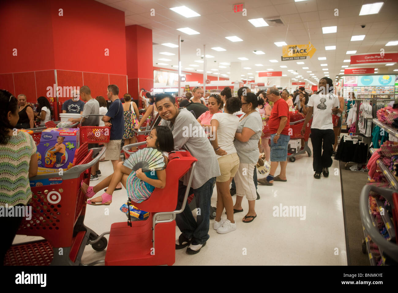 Shoppers on the checkout line at the new Target store in the East