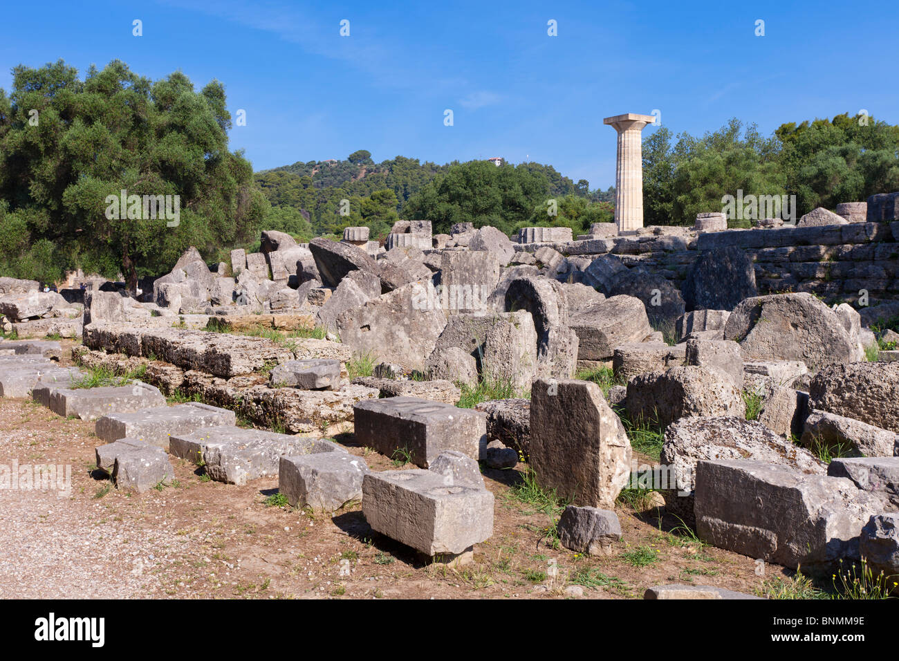 Ruins of the Temple of Zeus at Olympia. View from the southeast. Stock Photo