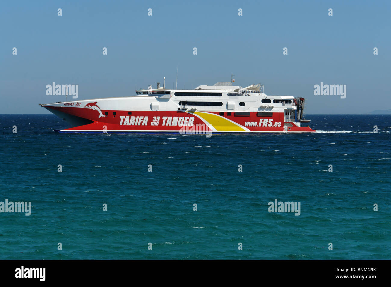 Spain Andalusia Tarifa ferry ferryboat Tangier - Tarifa vehicles vessels ships technology technics sea water Stock Photo