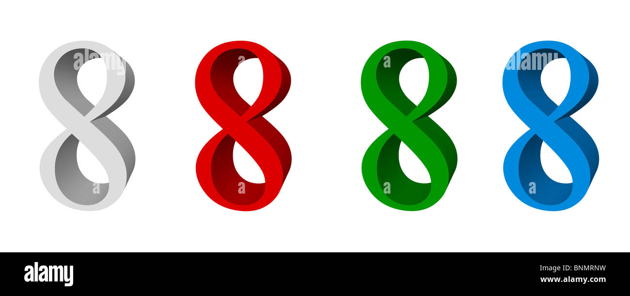 3D digit 8 (eight) colors white red green blue Stock Photo