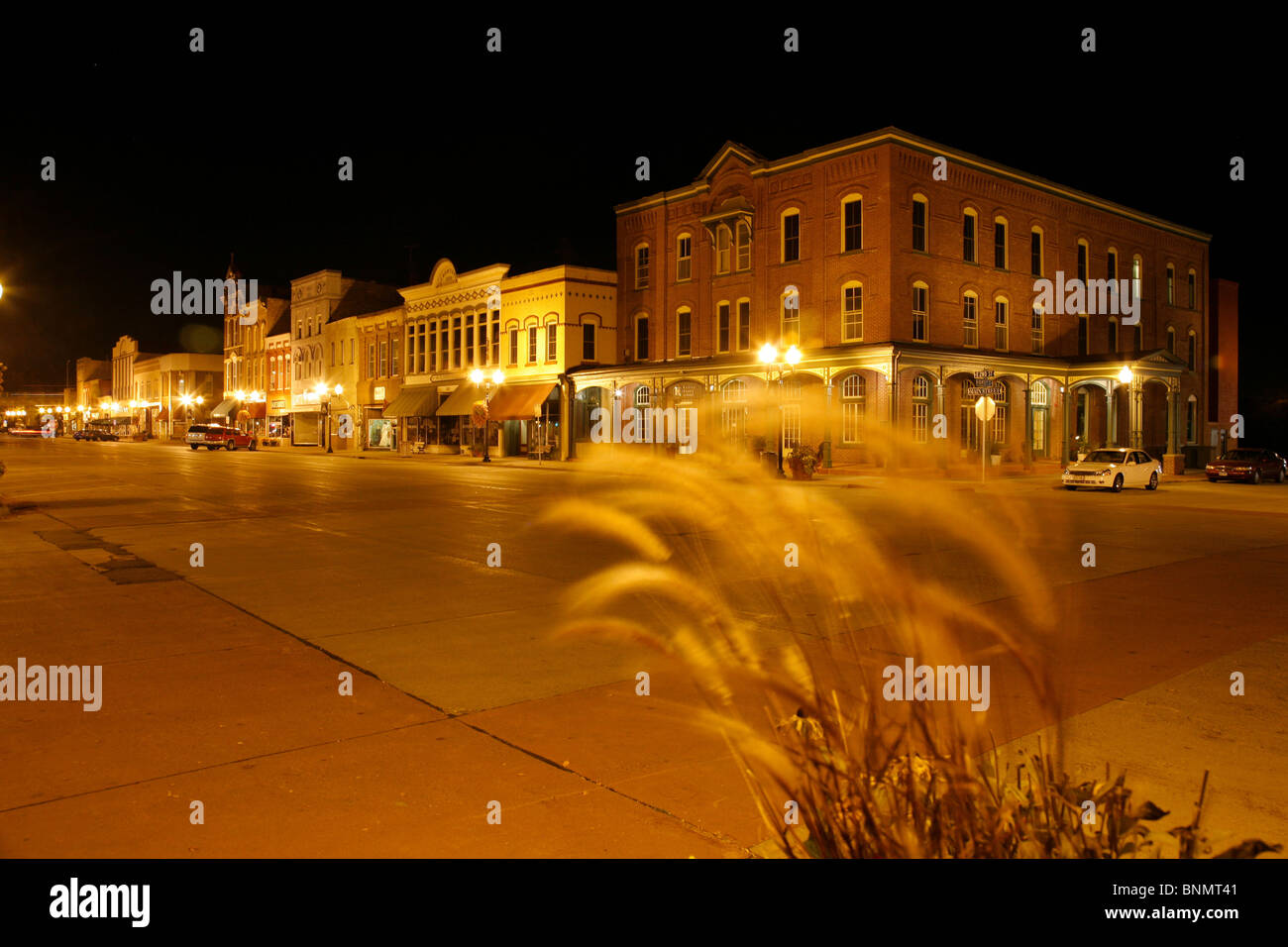 Main street in historic downtown Hastings Minnesota at night Stock