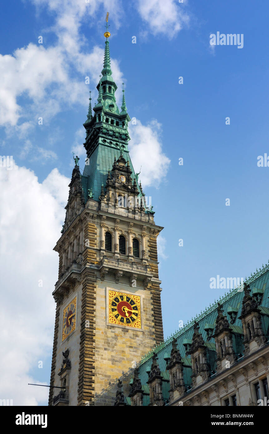 The clock tower of the city hall in Hamburg, Germany Stock Photo Alamy