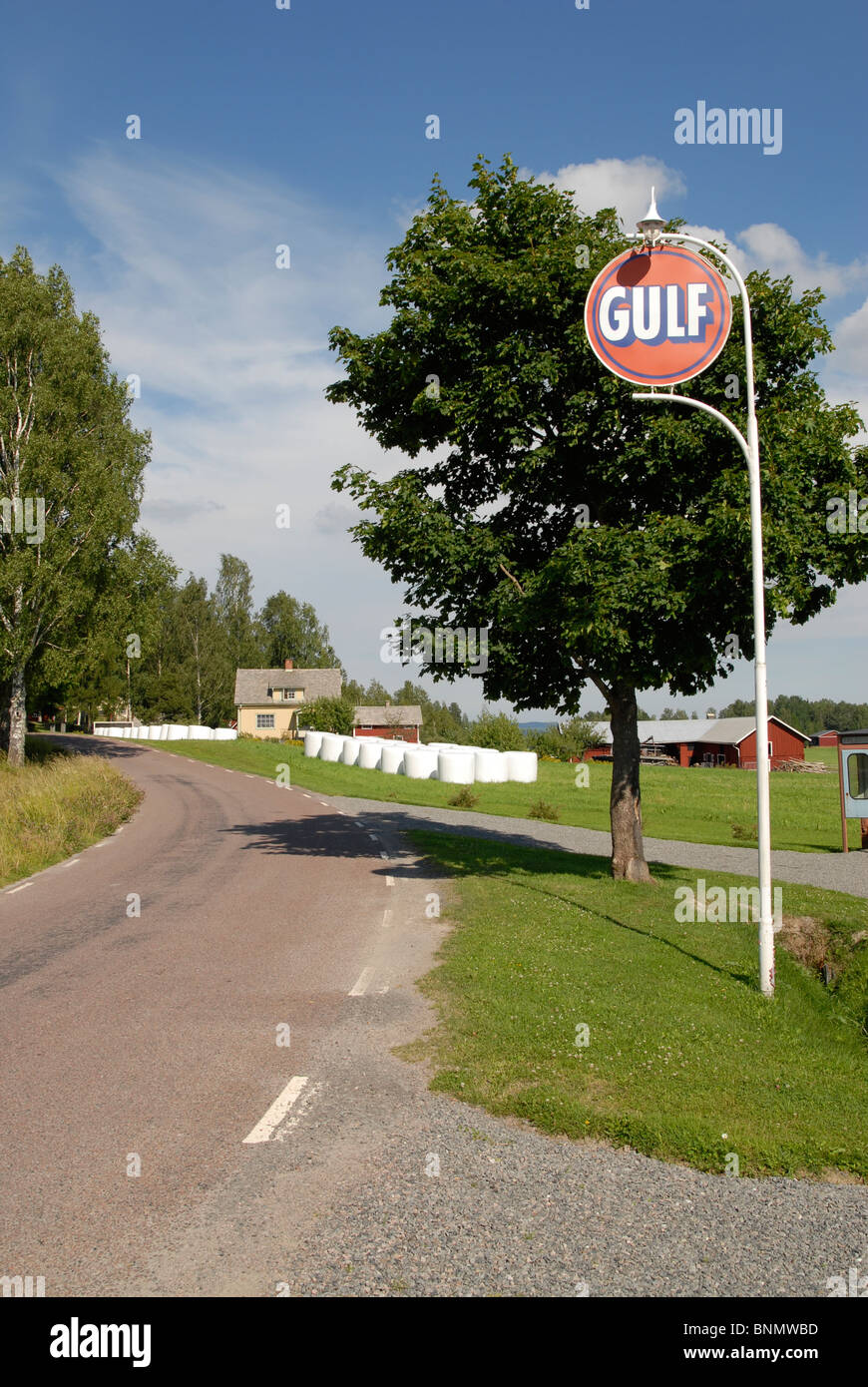 Sign of the historic GULF petrol station / Open air Museum, Glava, Arvika Municipality, Värmland County, Sweden Stock Photo