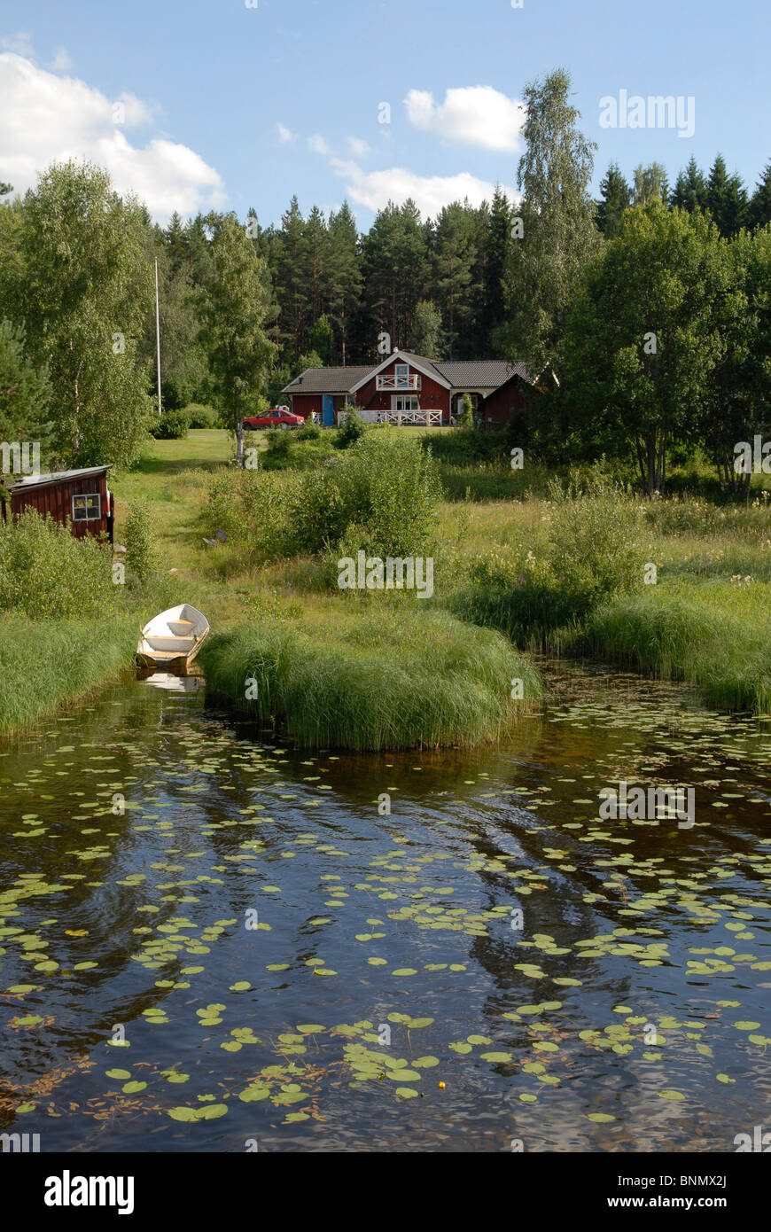 Summer house at Glafsfjorden near the port in Glava, Arvika Municipality, Värmland County, Sweden Stock Photo