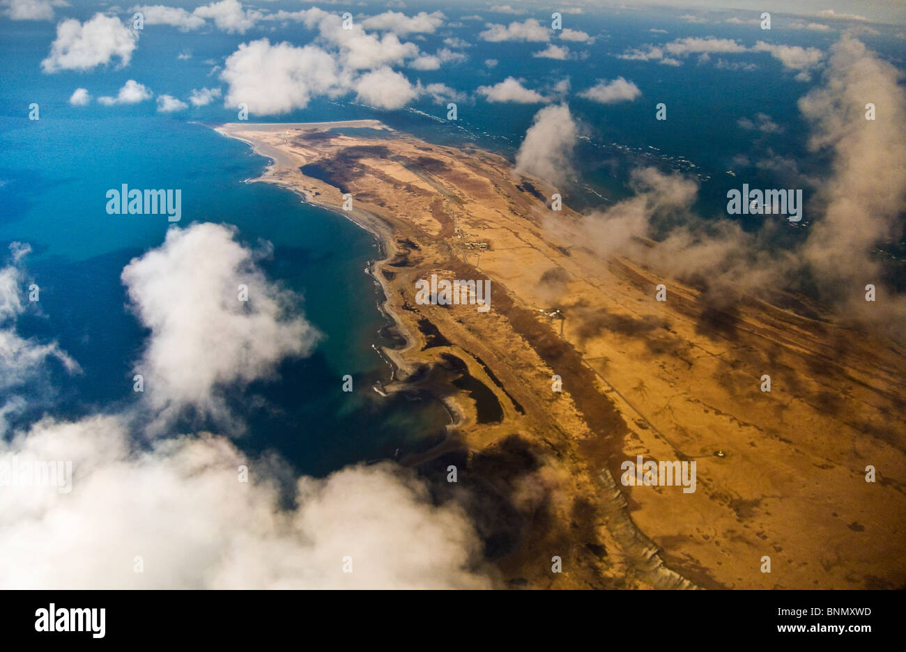 An aerial view of Middleton Island in the Gulf of Alaska during Summer