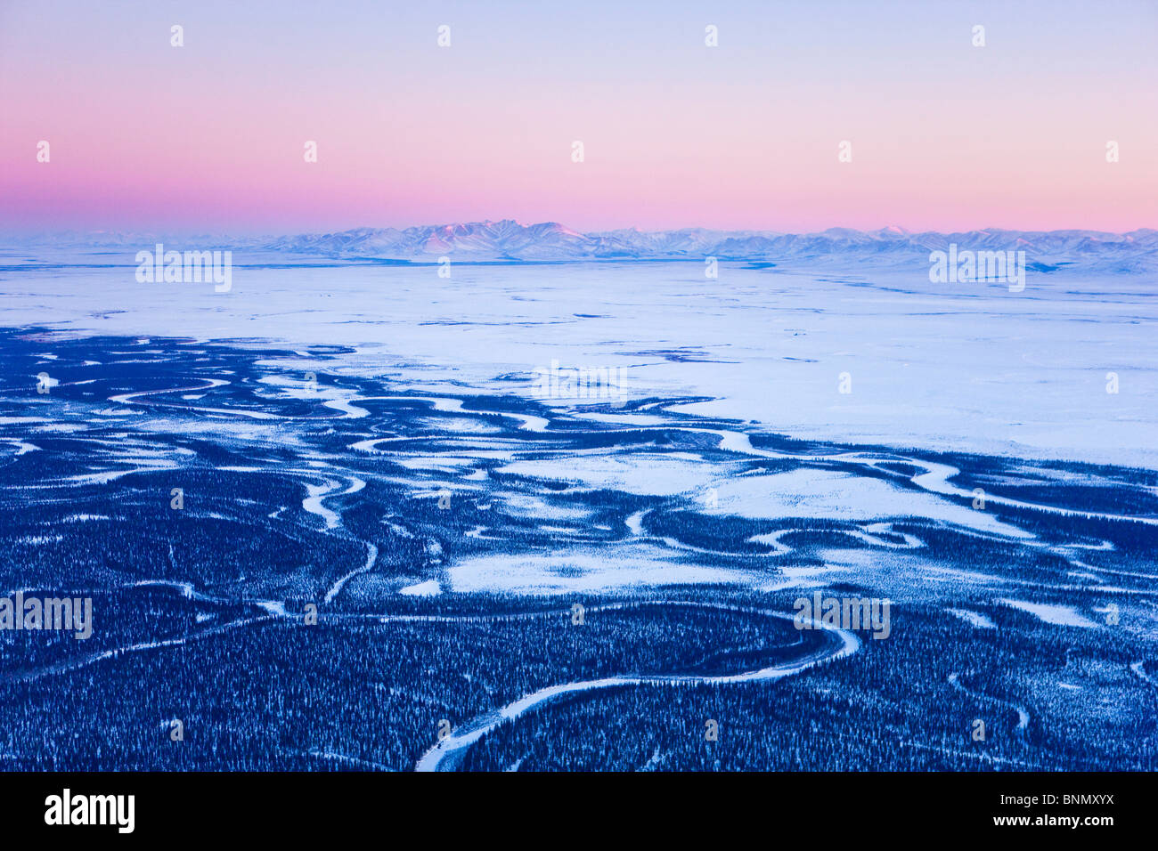 Aerial view of the Noatak River valley and the Baird Mountains just
