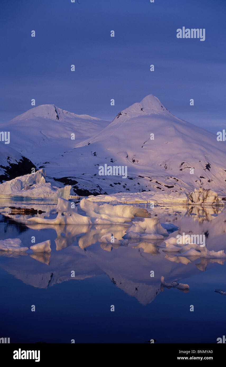 Icebergs in Portage Lake Bard Peak Chugach Mtns. SC Winter Stock Photo