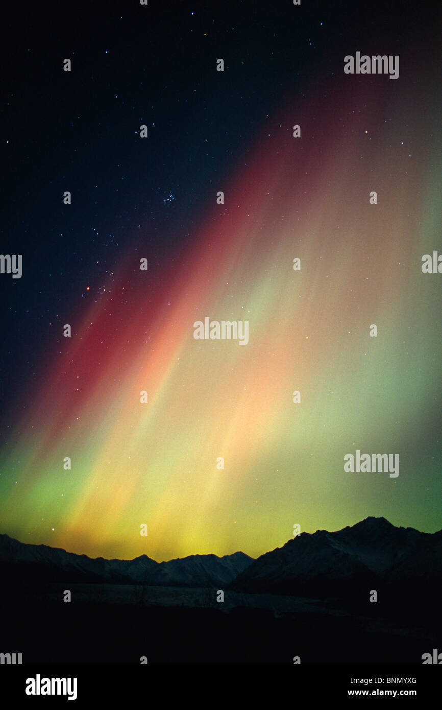 Northern Lights Over Matanuska Glacier SC AK Winter Chugach Mtns Stock Photo