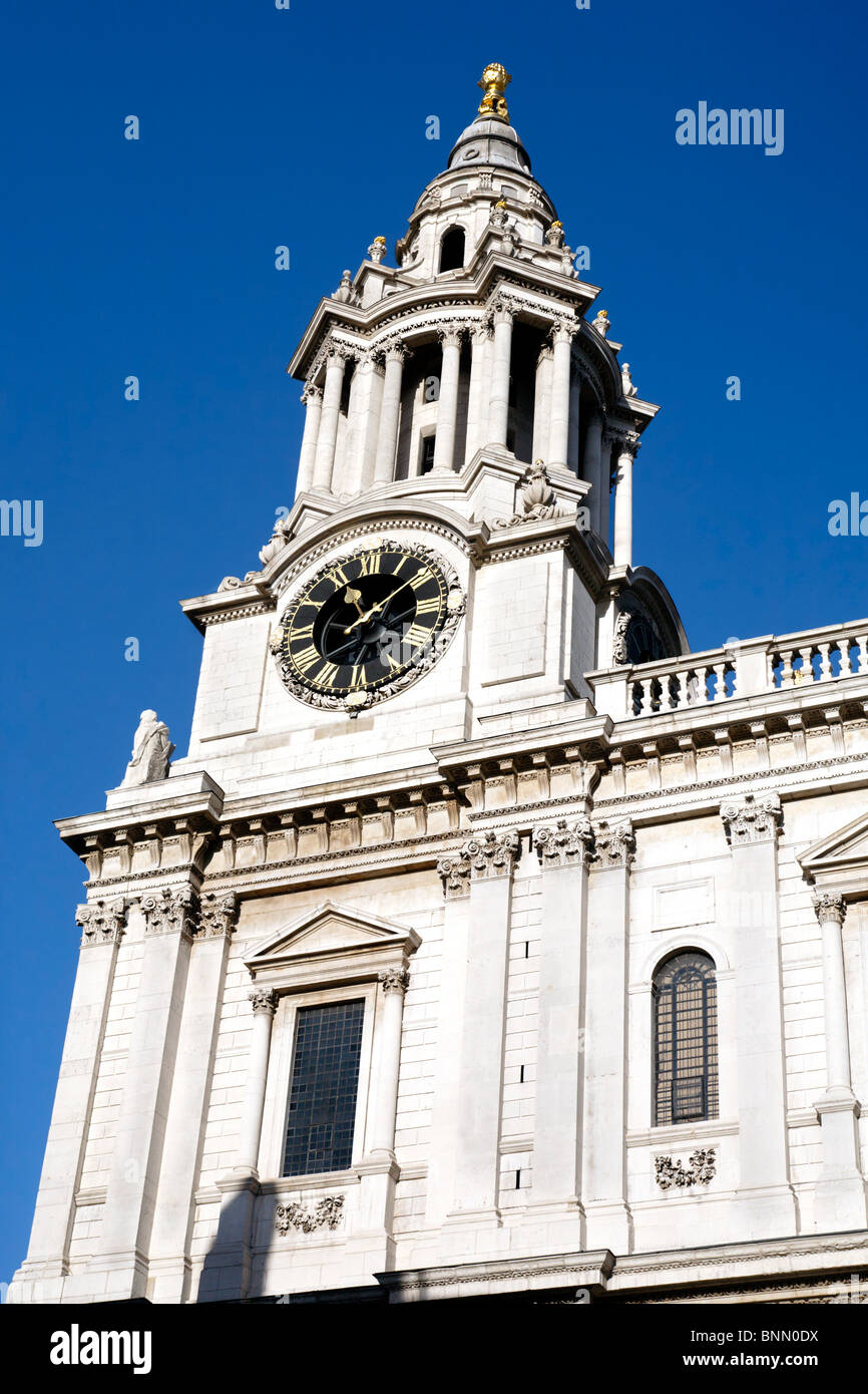 Looking up at the South Western Clock tower of St. Paul's cathedral in London Stock Photo