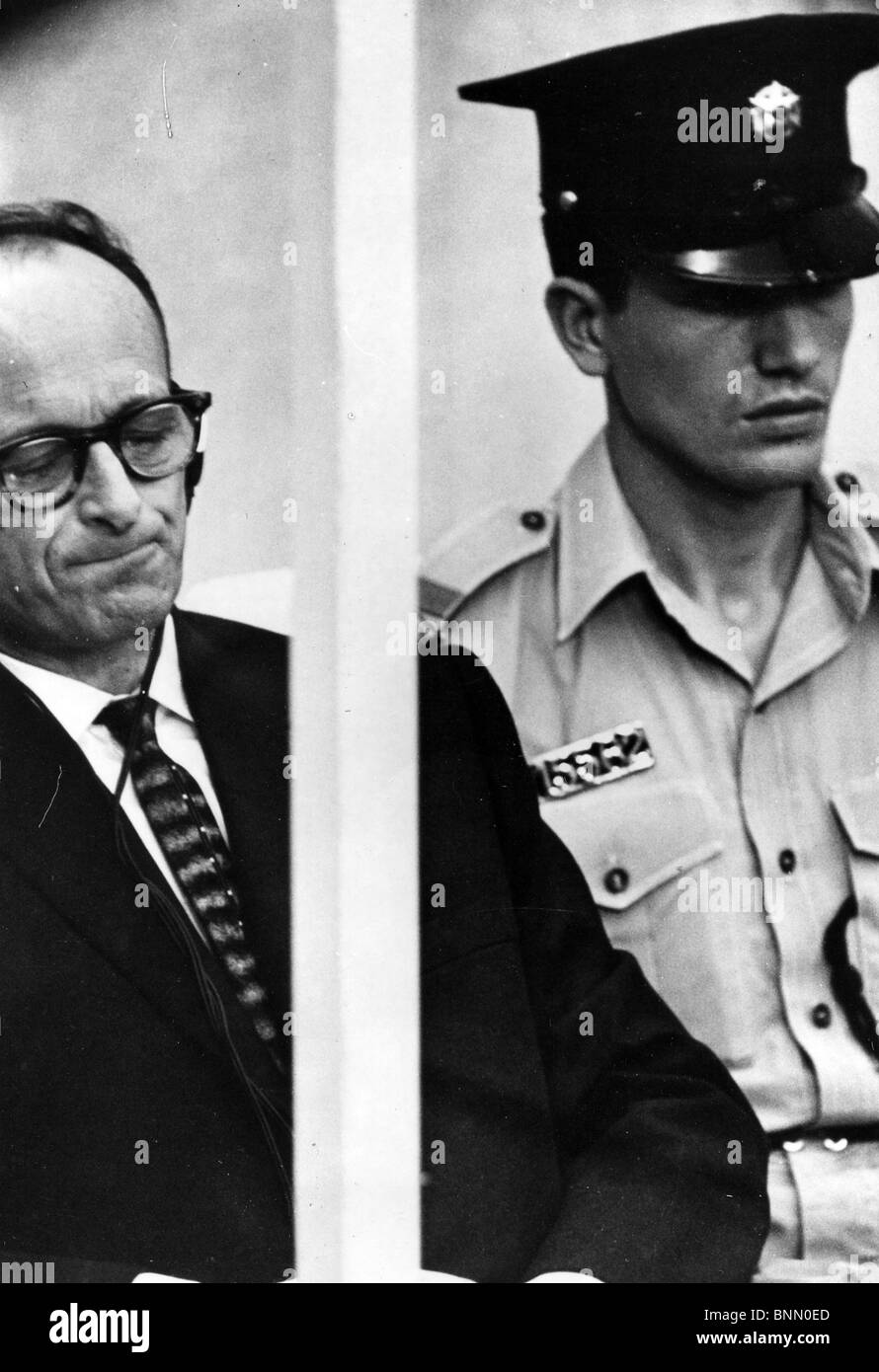 ADOLF EICHMANN  (1906-1962) German Nazi officer responsible for logistics of the Holocaust in eastern Europe at his trial Stock Photo