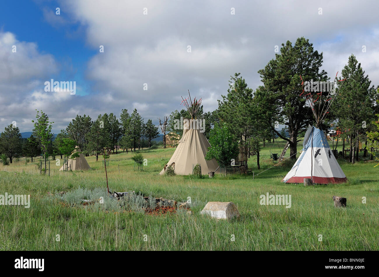 Tipi Camp Charly Juchlers Camp Black Hills South Dakota USA indians Stock Photo
