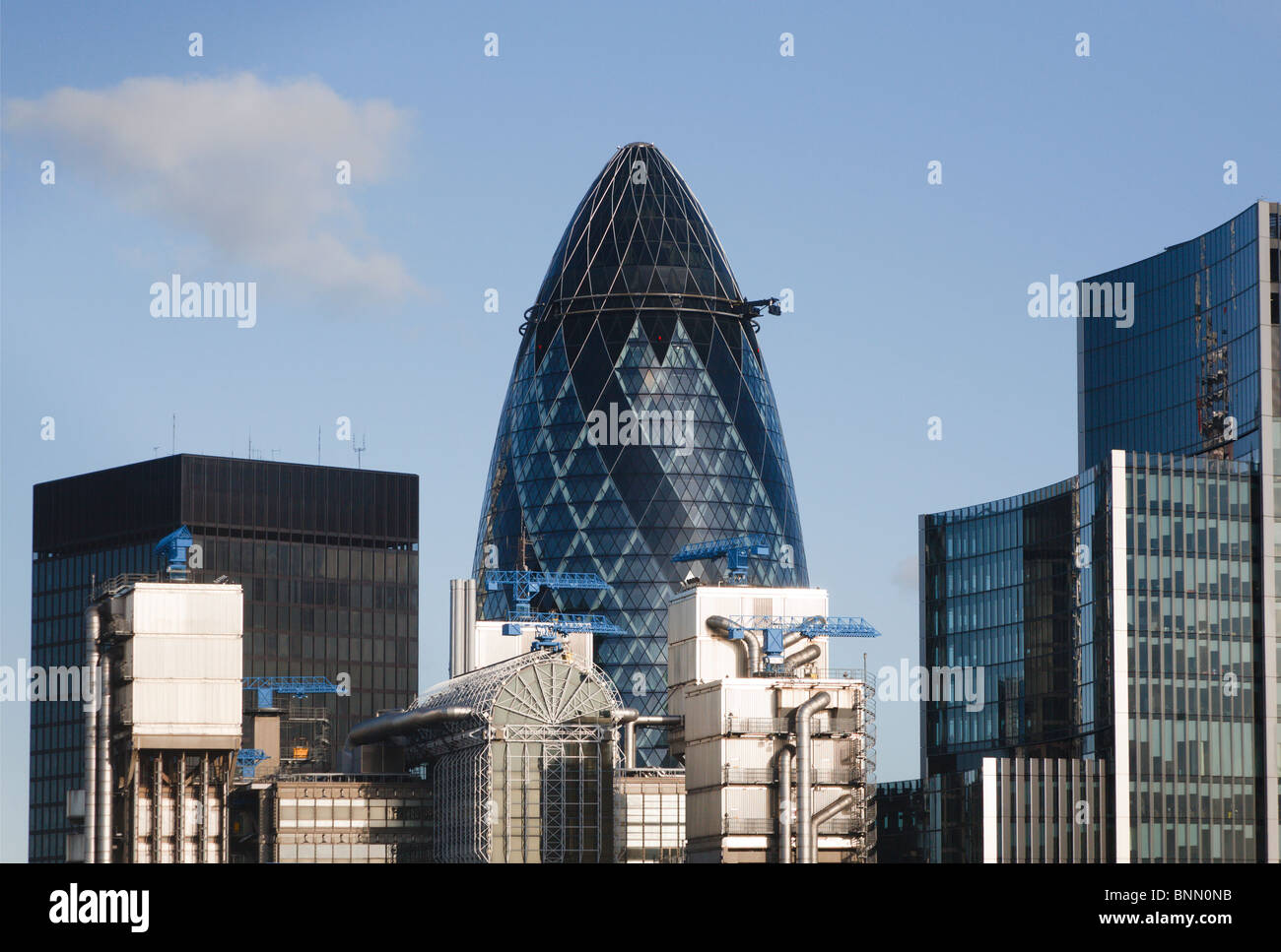 St.Helen's building, 30 St Mary Axe the Willis building and the Lloyds building London Stock Photo