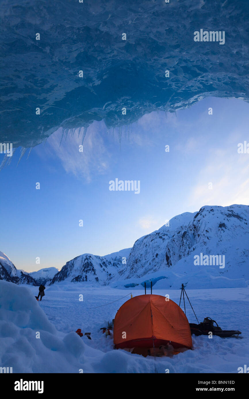 Winter camp near  Shakes Lake, Stikine-LeConte Wilderness, Tongass National Forest, Alaska Stock Photo
