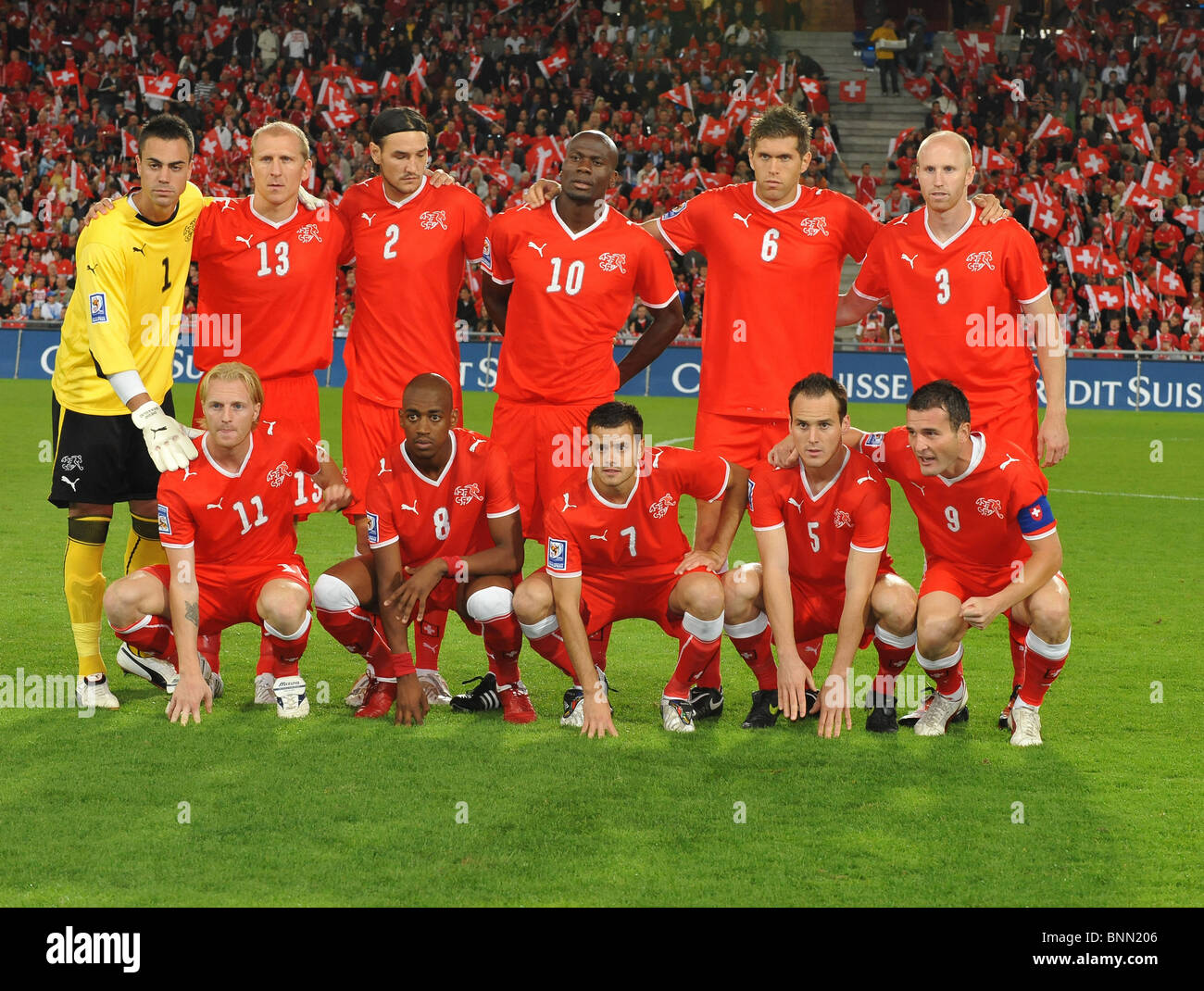 Football Soccer Switzerland national team in 2009 team group picture Basel Saint Jakob Stock Photo
