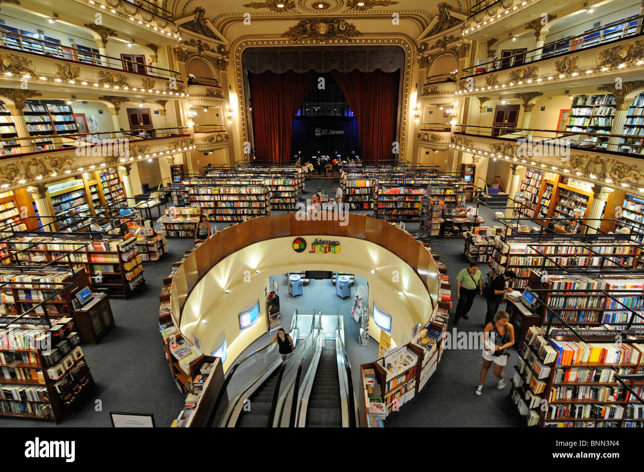 Interior of the Ateneo bookstore interior,  an amazing bookshop which is  housed in a former theater in Buenos Aires, Argentina. Stock Photo