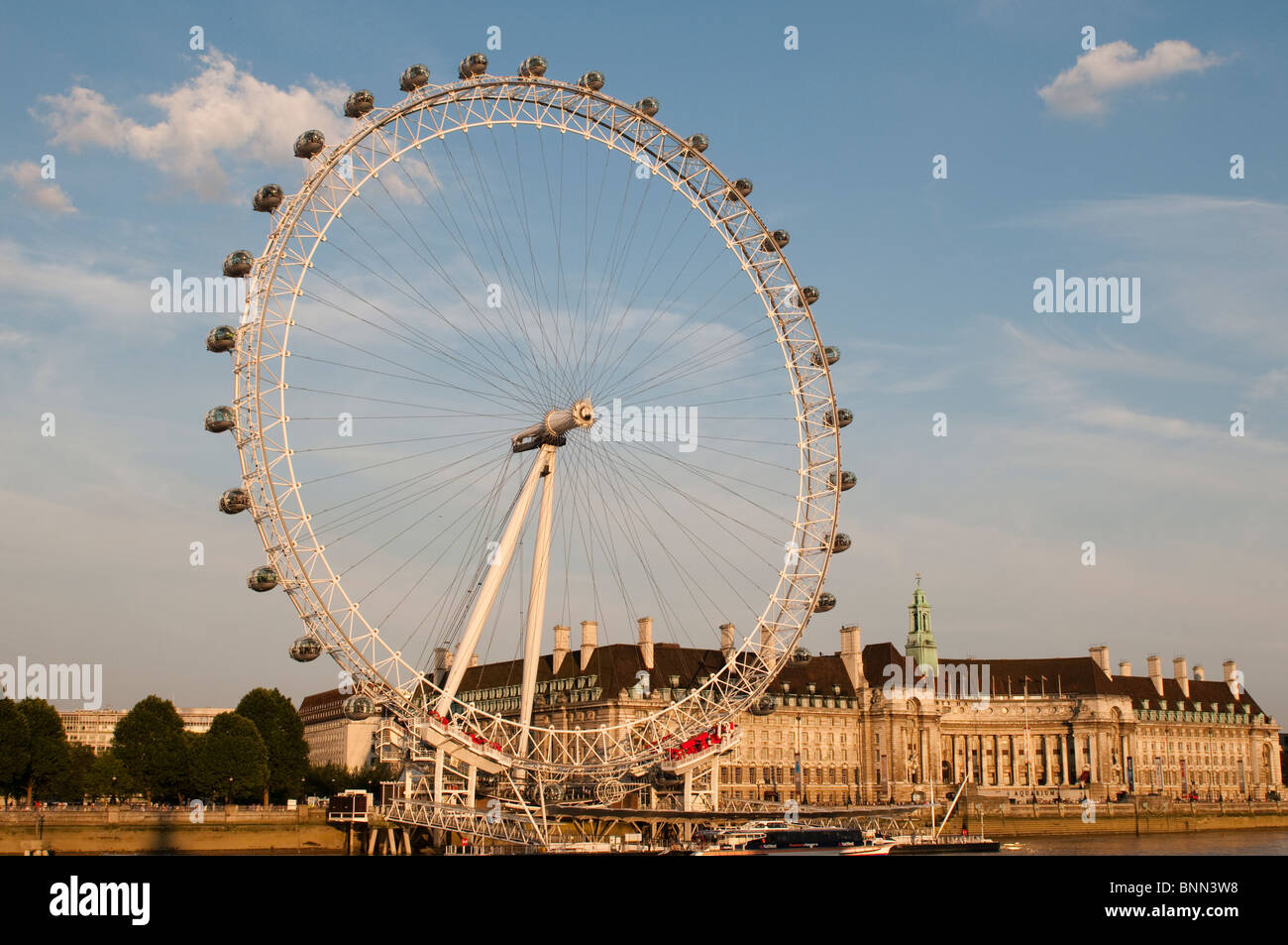 London Eye and former County Hall and GLC building, South Bank, London ...