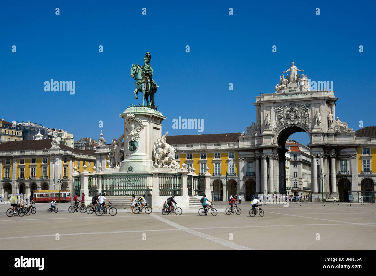 Portugal, Lisbon, the Praca do Comercio, Terreiro do Paco, square with the statue of Dom José I Stock Photo