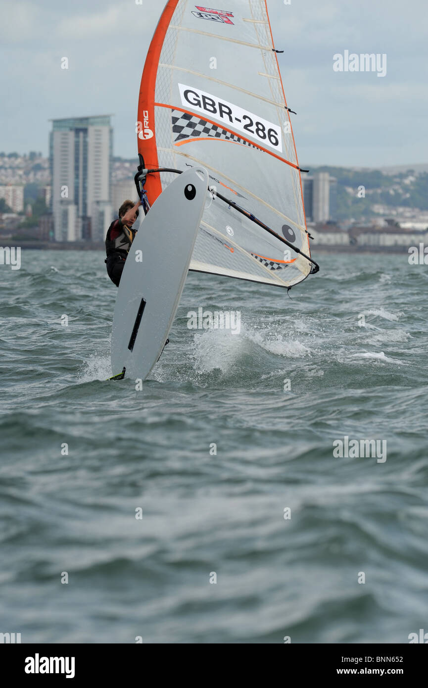 Aerial jump jibe. Luke Raistrick sailing off Swansea SA1 TheTower