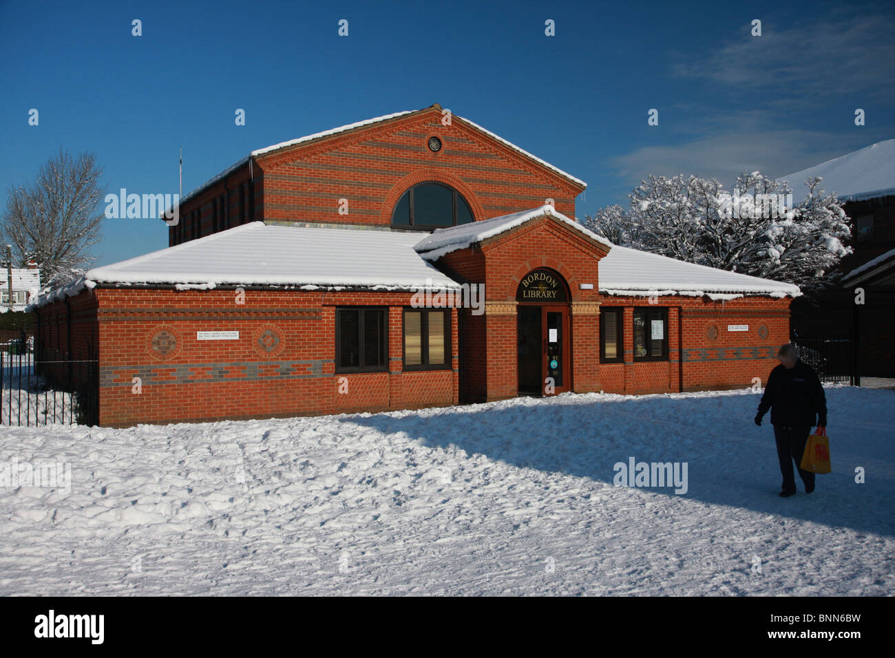 Bordon Library in the snow in Hampshire England. Taken during the big freeze in January 2010. Stock Photo