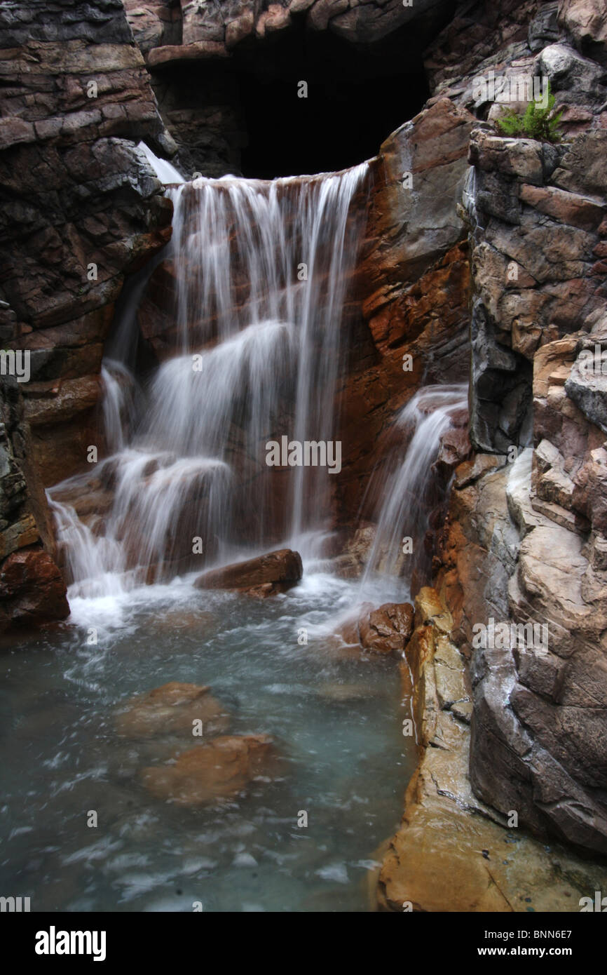 Slow shutter speed on a rocky waterfall to produce a silky effect on the water Stock Photo