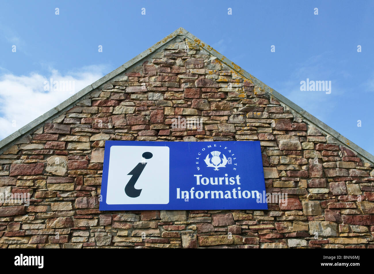 Scottish tourist information office sign at John O'Groats. Stock Photo