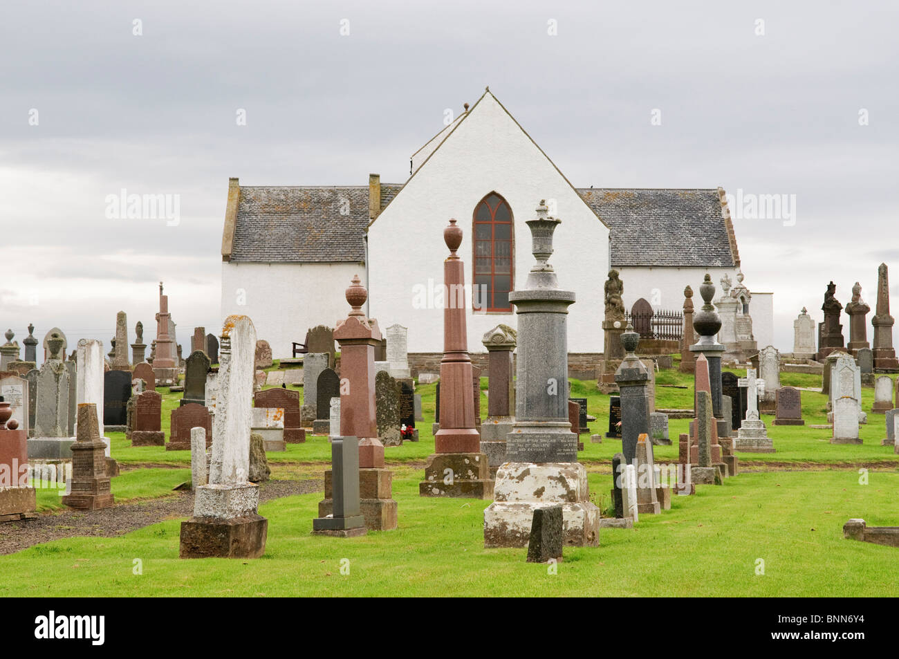 Canisbay kirk (church) and headstones, Caithness, Scotland. Stock Photo