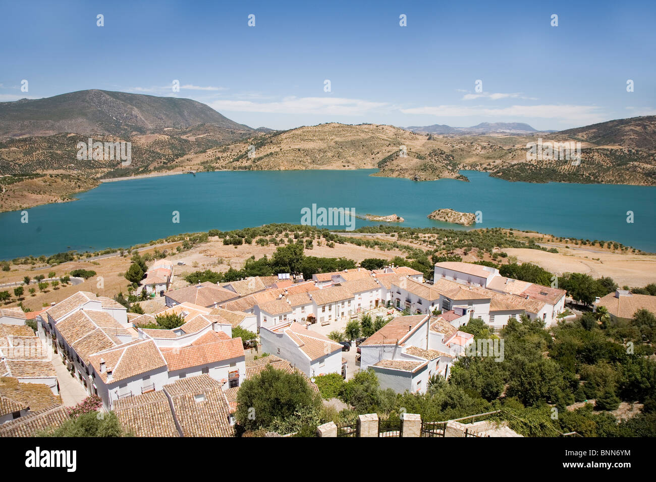 view over lake from zahara de la sierra ronda cadiz Stock Photo - Alamy