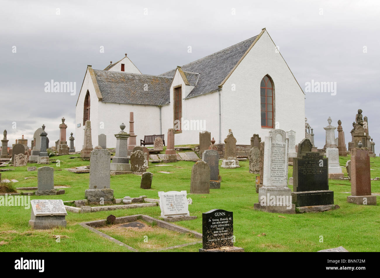 Canisbay kirk (church) and headstones, Caithness, Scotland. Stock Photo