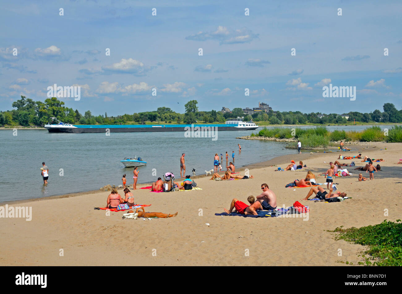 Swimming trunks sand shore Germany holidays spare time Cologne North Rhine-Westphalia North Rhine-Westphalia the Rhine Rhine Stock Photo