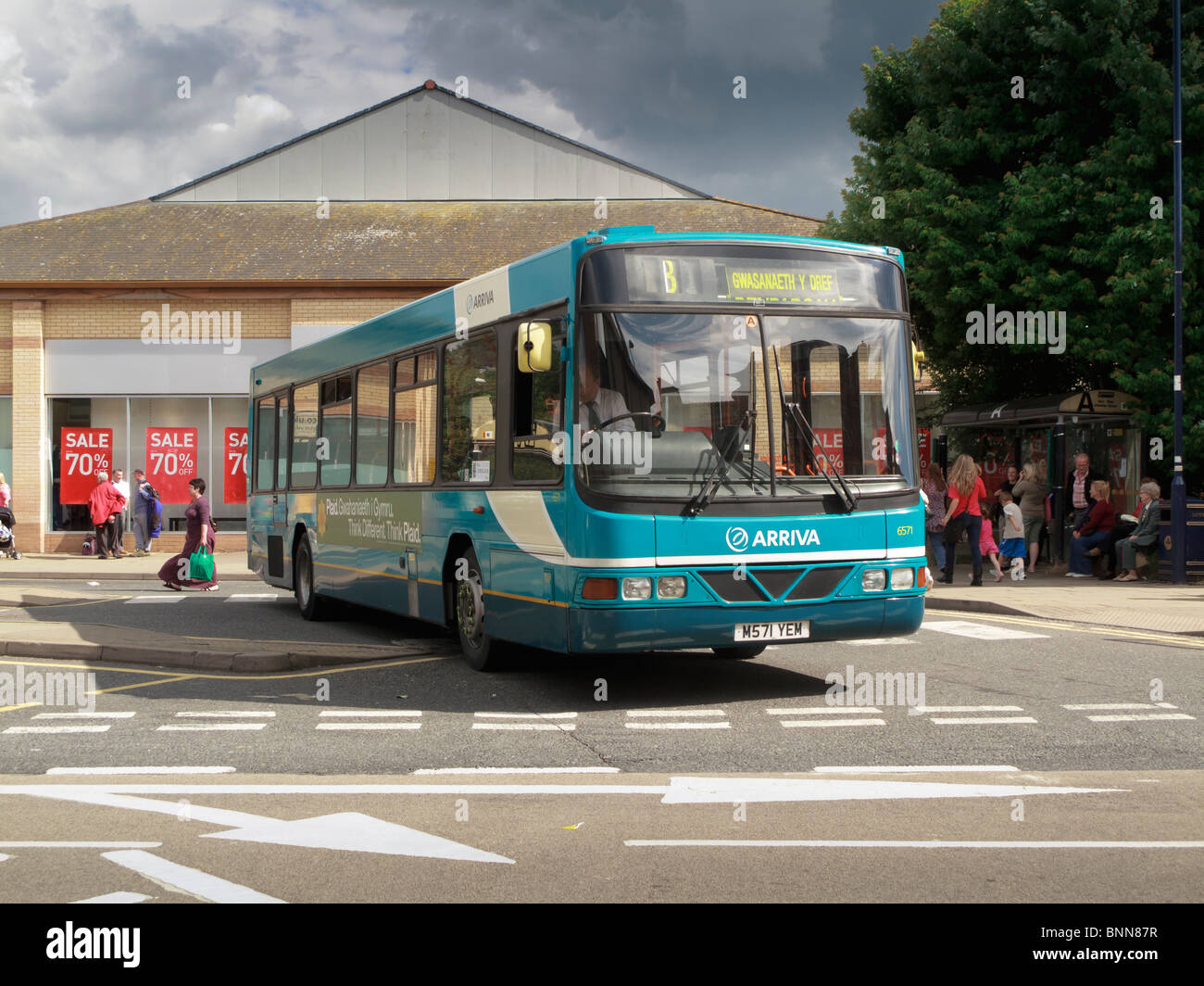 An arriva bus at a bus stop in Aberystwyth wales uk Stock Photo