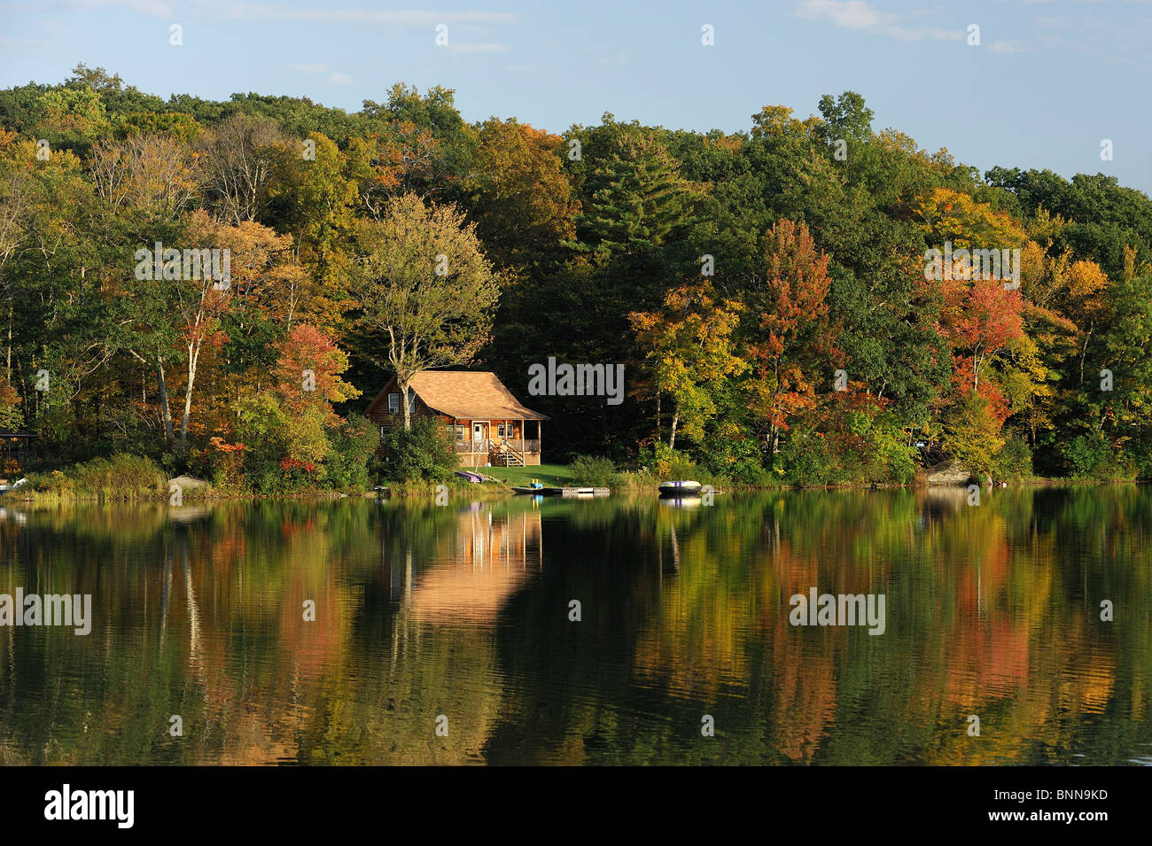 Lake Mt. Tom State Park Bantam Connecticut USA America United States of America water autumn fall forest Stock Photo
