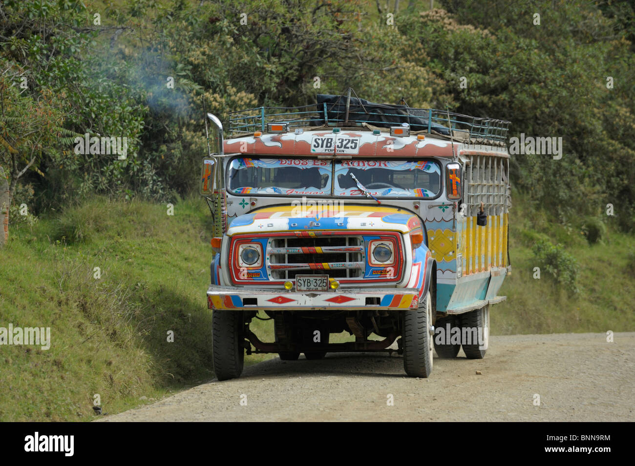 Bus Silvia Department Cauca Colombia South America old colours colors road Stock Photo