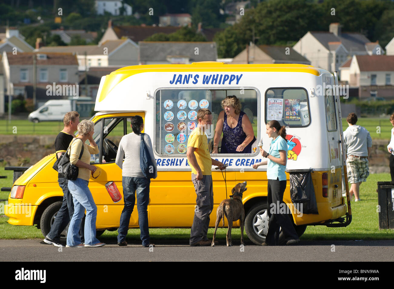 Mobile whippy soft ice cream van at Burry Port, Carmarthenshire South Wales UK Stock Photo