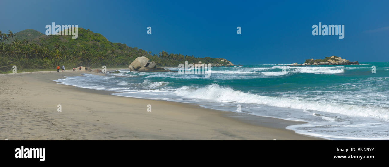 Beach Arrecifes Park Tayrona Parque Nacional Tayrona Department Magdalena Colombia South America sea waves coast Stock Photo