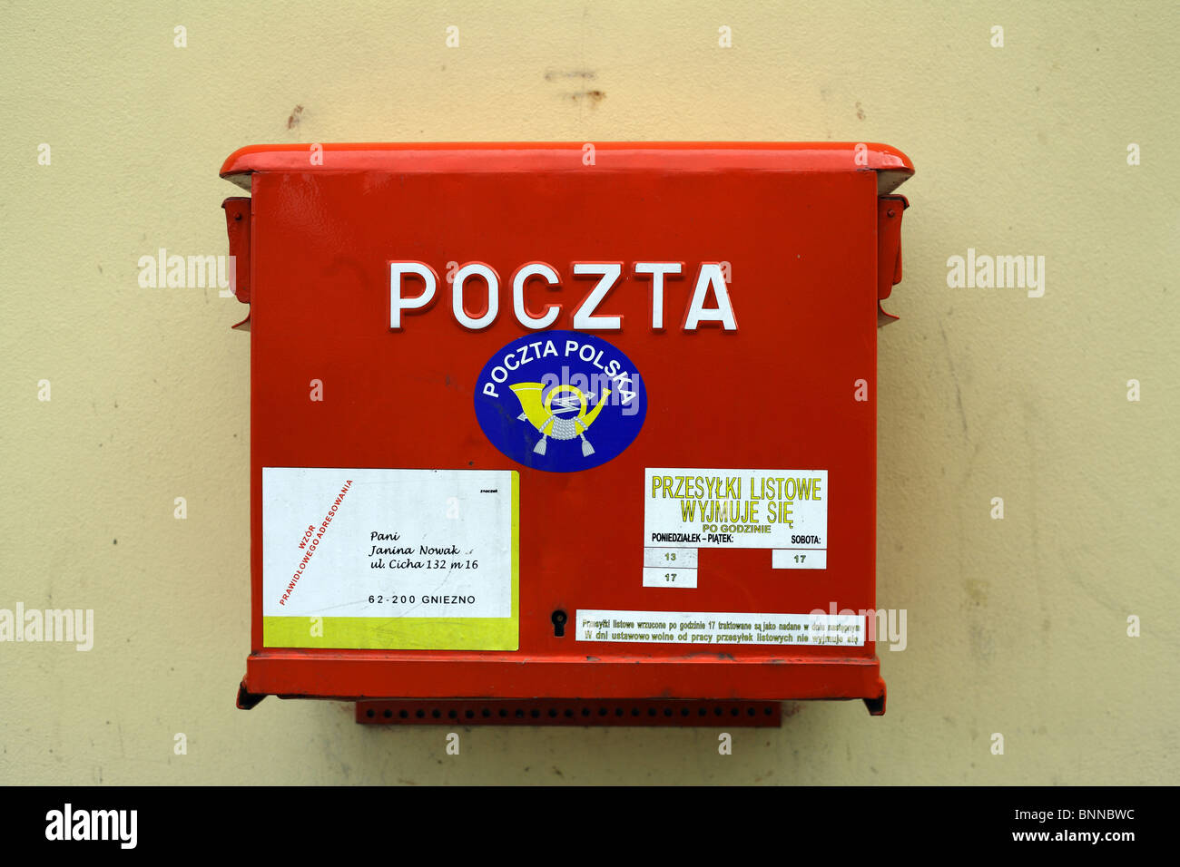 Red letter box of the Polish postal service (Poczta Polska), Poznan, Poland Stock Photo