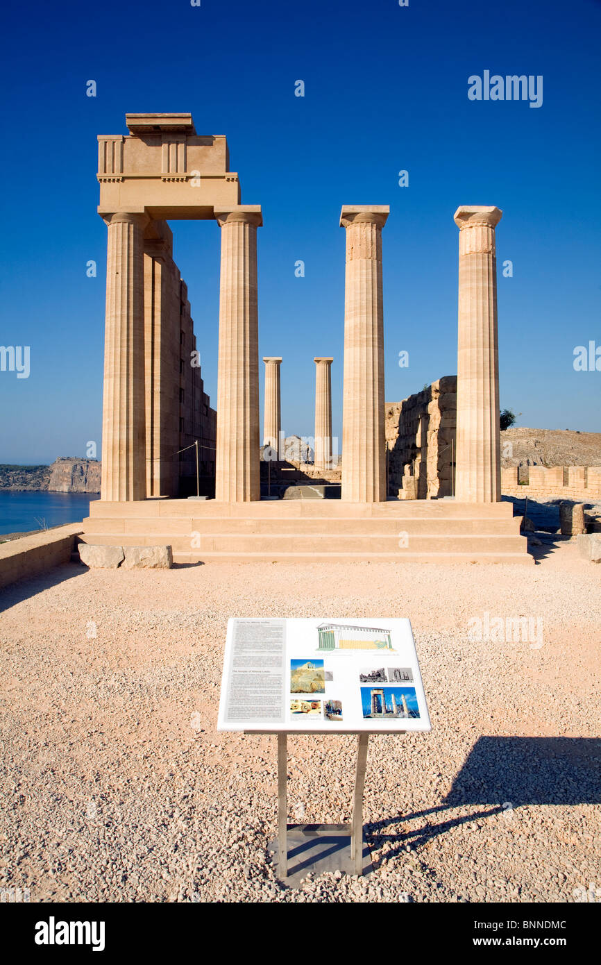 Acropolis temple and buildings, Lindos, Rhodes, Greece Stock Photo
