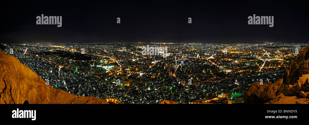 Damascus Syria night Panorama of the city from jebal Qasyun Stock Photo