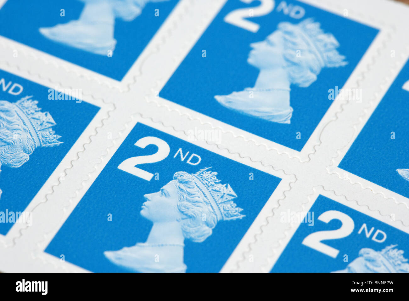 pack of prepaid 2nd class self adhesive royal mail stamps Stock Photo