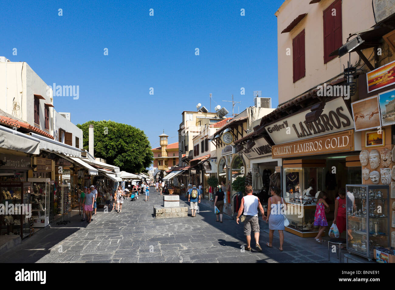 Shops on Odos Socratous (Socrates Street) in the Old Town, Rhodes Stock