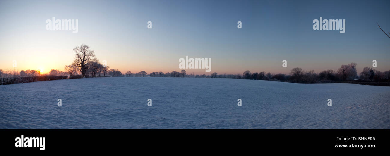 snow and frost on English field Stock Photo