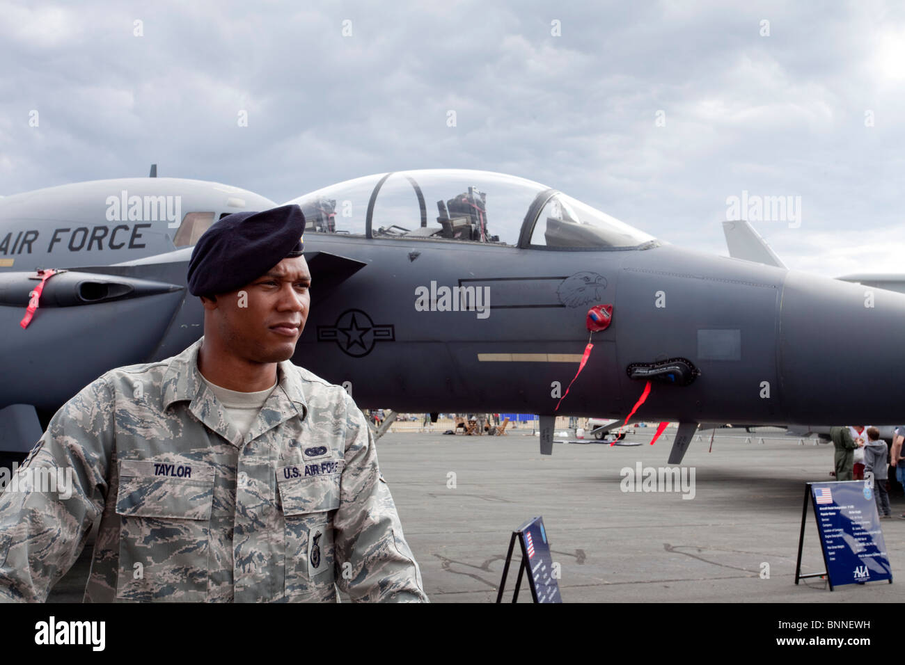 us air force fighter jet at air show in the uk. personnel Taylor. Stock Photo