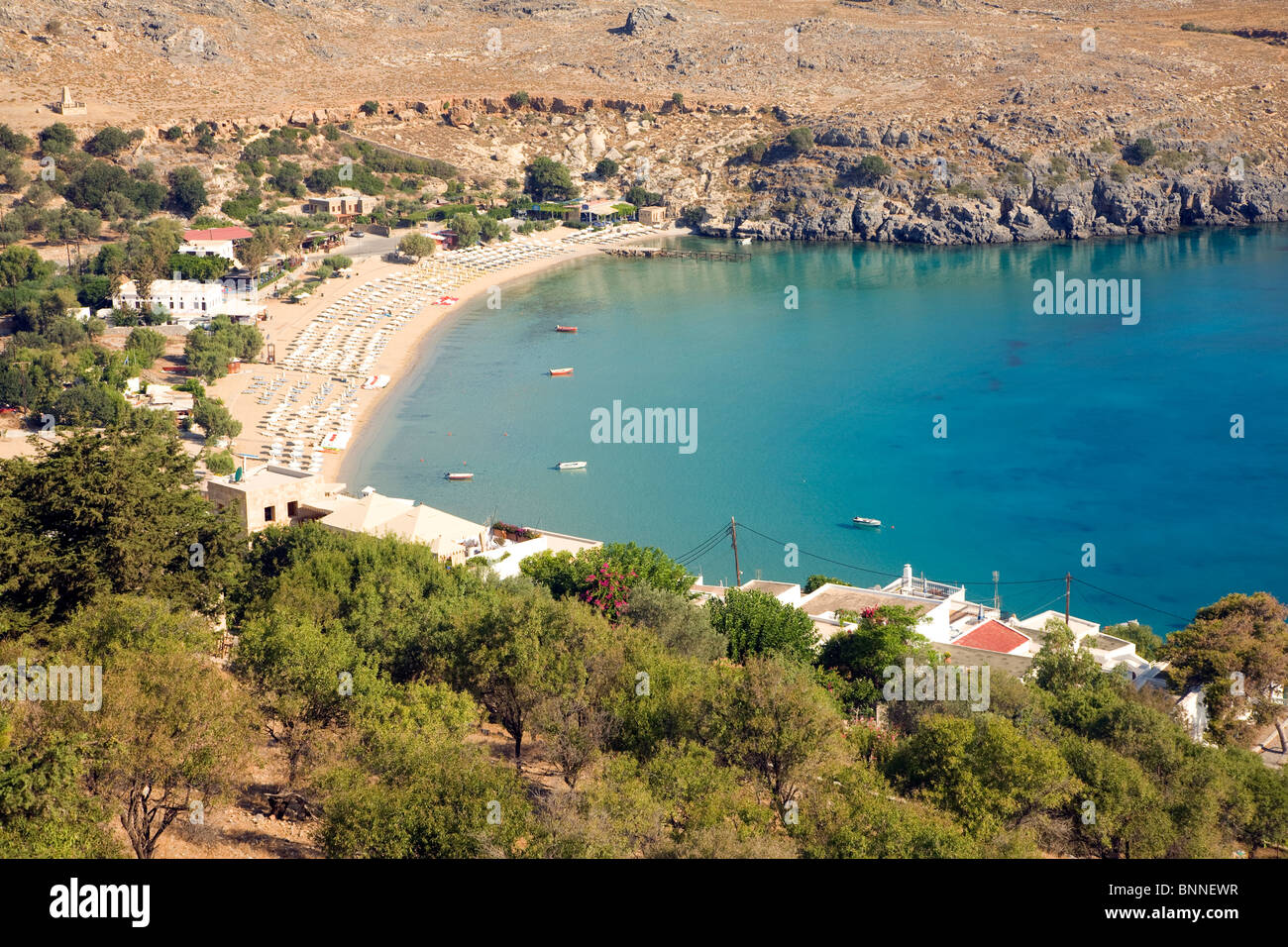 Coastal view north, Lindos, Rhodes, Greece Stock Photo