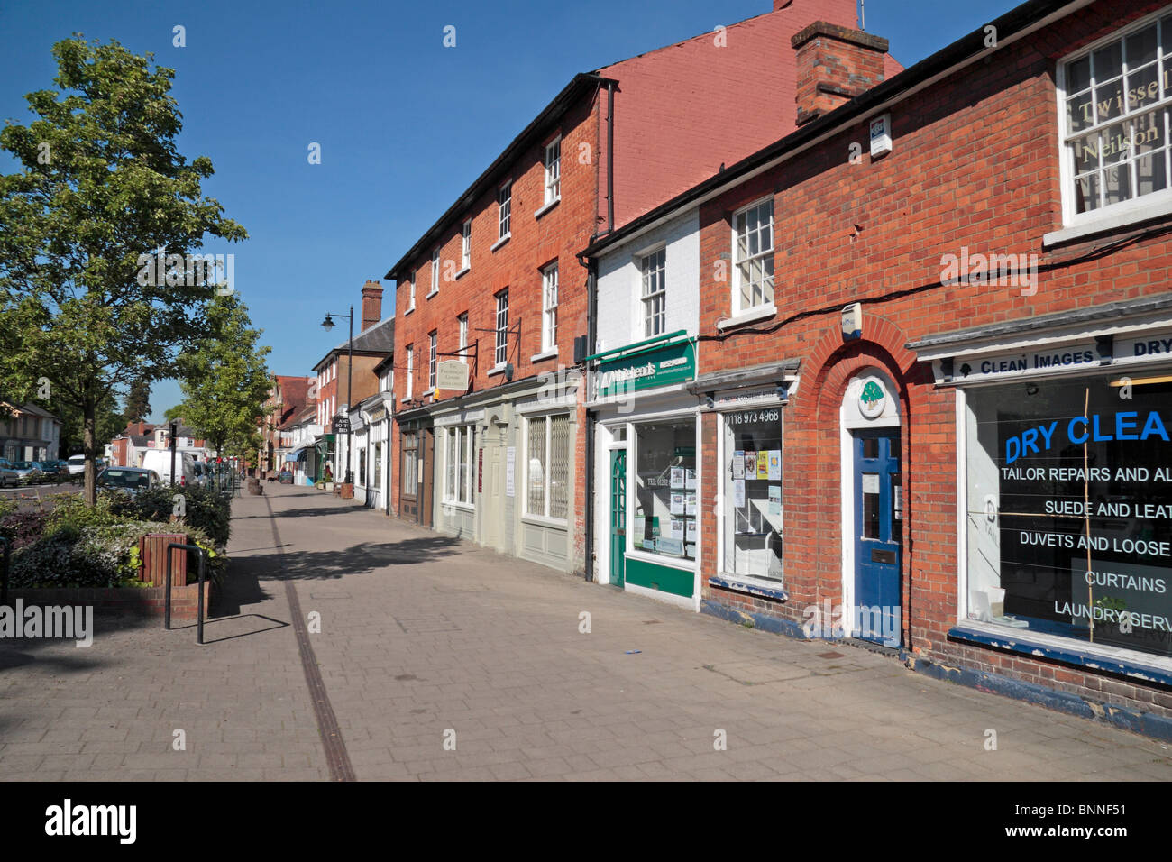 View along the pavement of Hartley Wintney, a pretty Hampshire village