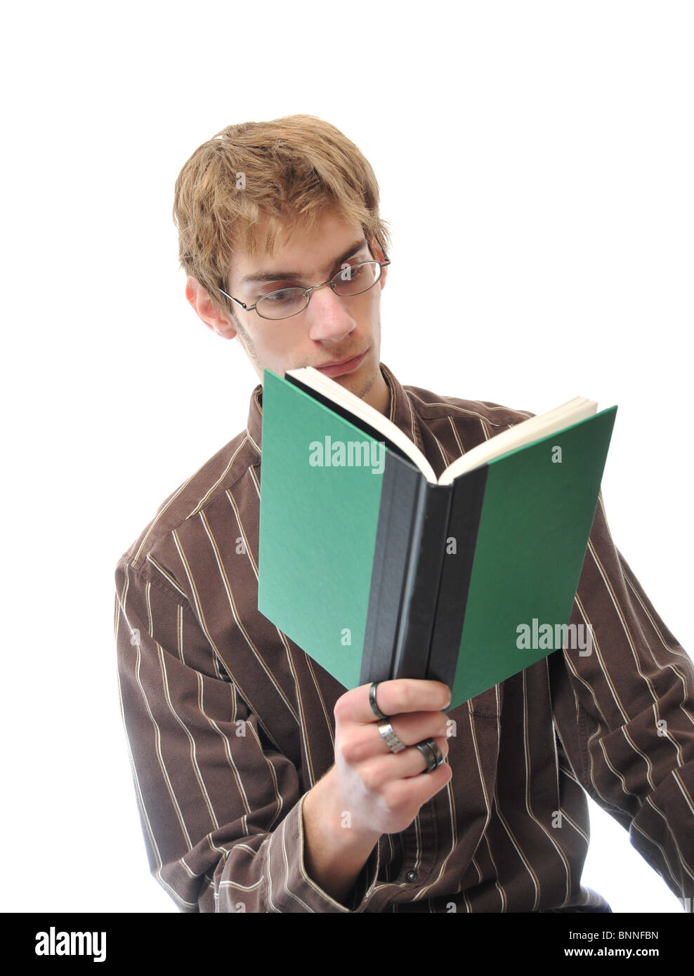 Young Adult Reading Book Isolated On White Background Stock Photo - Alamy