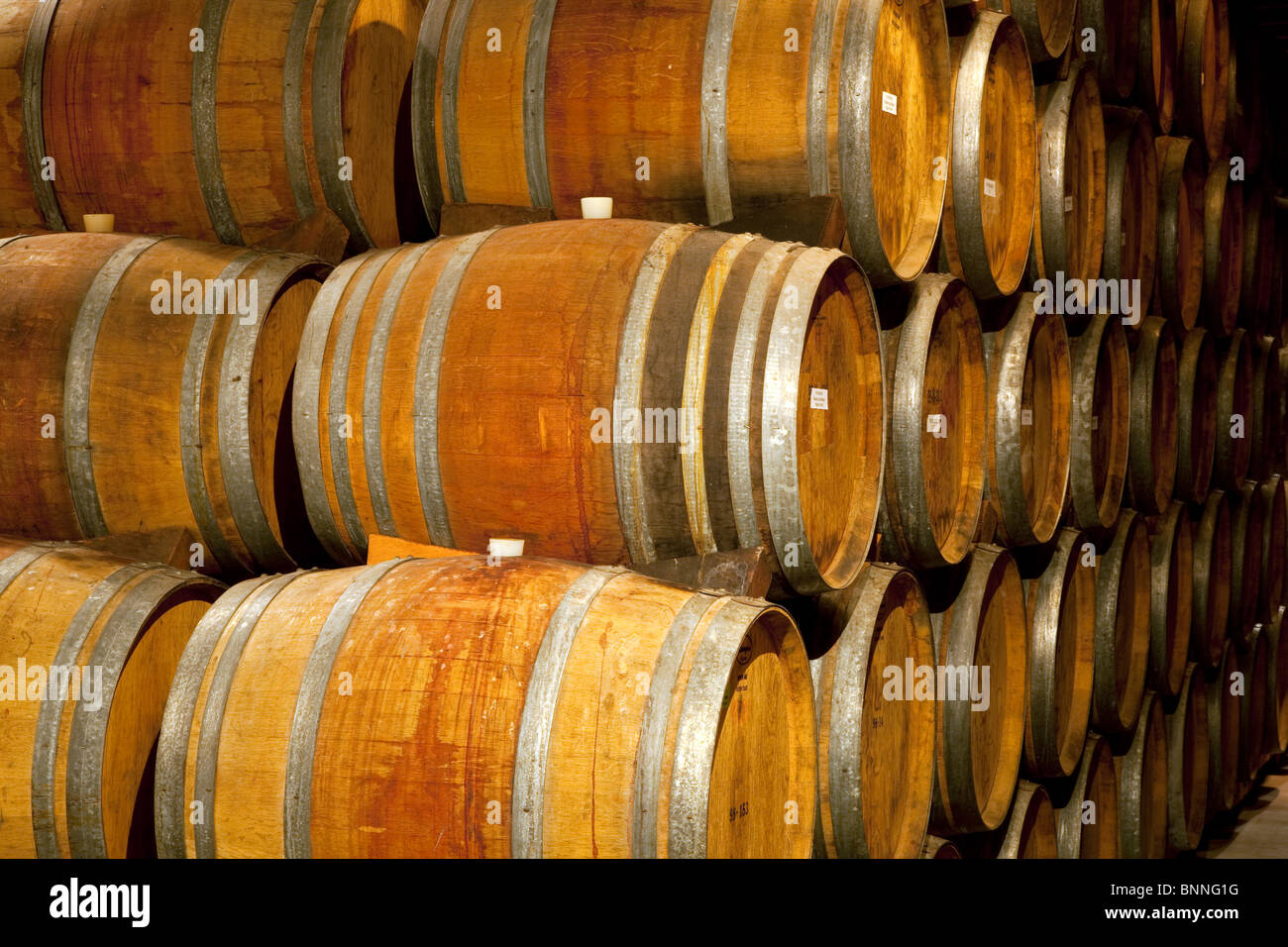 Wine barrels at Sattui Vineyards. Napa Valley, California. Stock Photo
