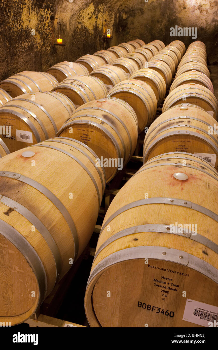 Wine barrels at Beringer Vineyards, Napa Valley, California Stock Photo