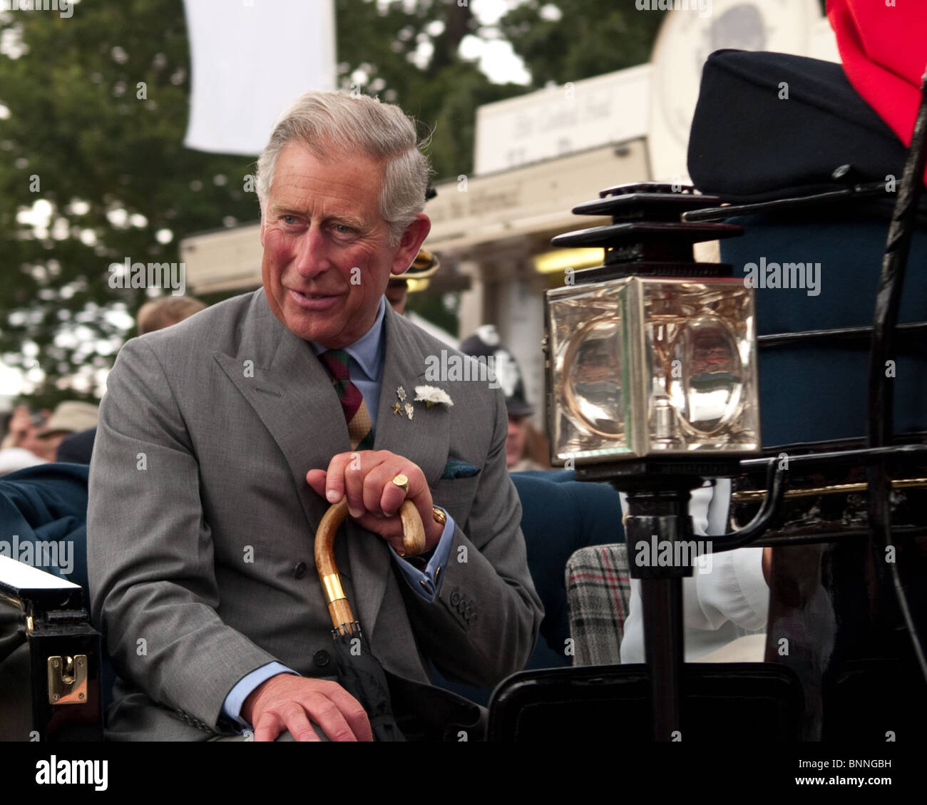 HRH Prince Charles, Prince of Wales in horse drawn landau leaving the Sandringham Flower Show 2010 Stock Photo